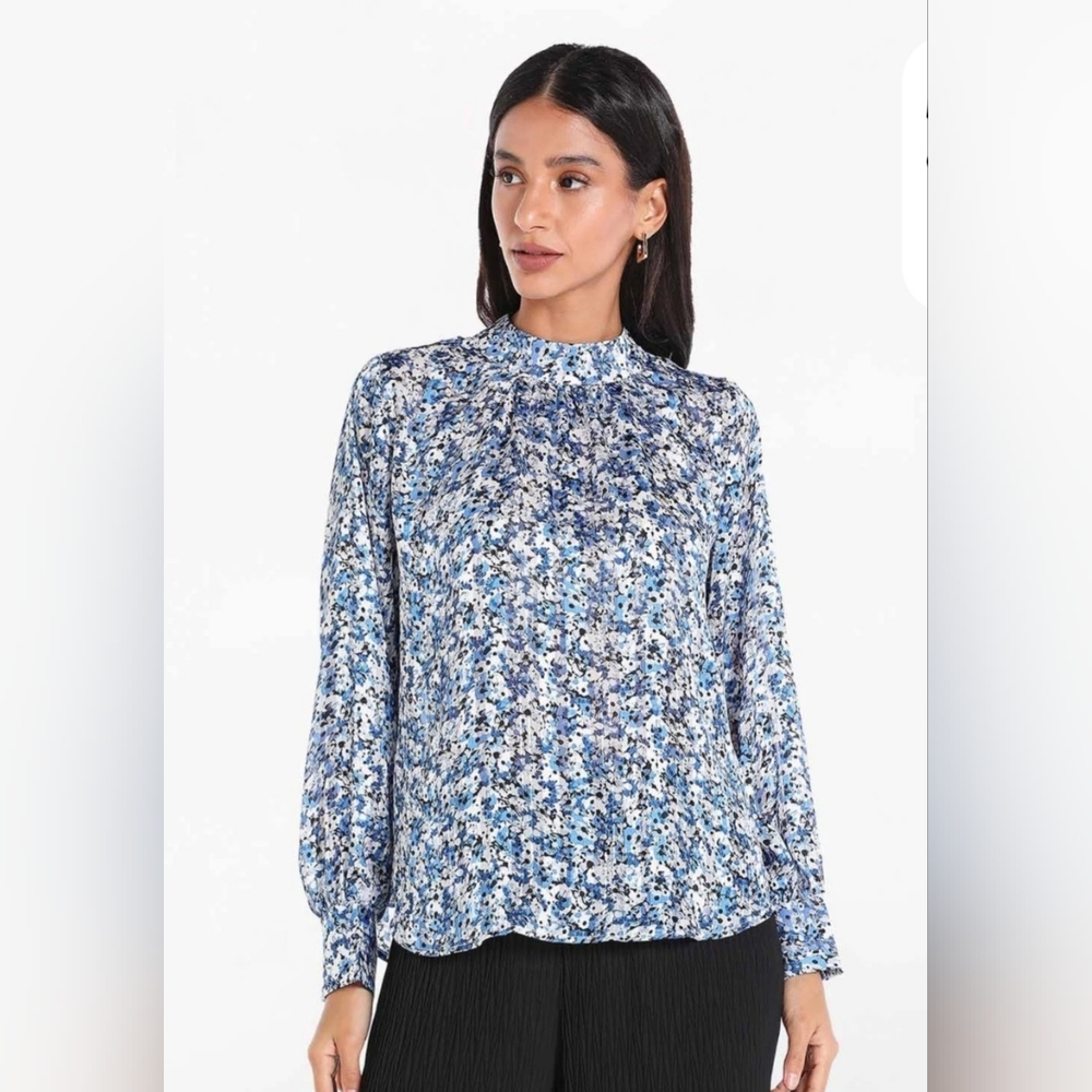 H&M Printed Top With Mock Neck and Long Cuff Sleeves